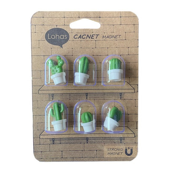 Set 6 Magneti De Frigider, Model Cactusi In Ghiveci, Din Abs Si Magnet, Verde/Alb - vivimall.ro