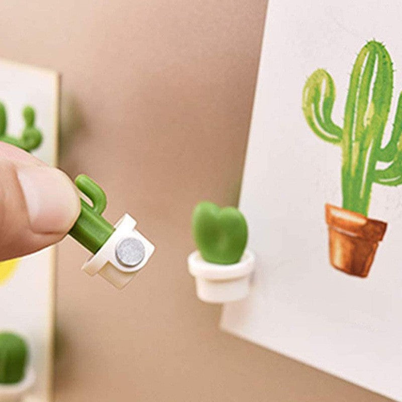 Set 6 Magneti De Frigider, Model Cactusi In Ghiveci, Din Abs Si Magnet, Verde/Alb - vivimall.ro
