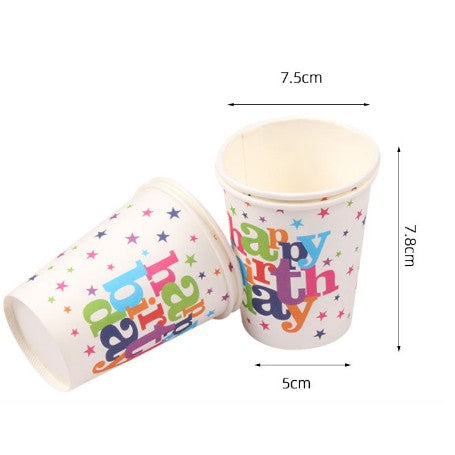 Set 6 Pahare, Flippy, Imprimeu Happy Birthday, din Carton, 7.5 x 7.8 cm, Multicolor