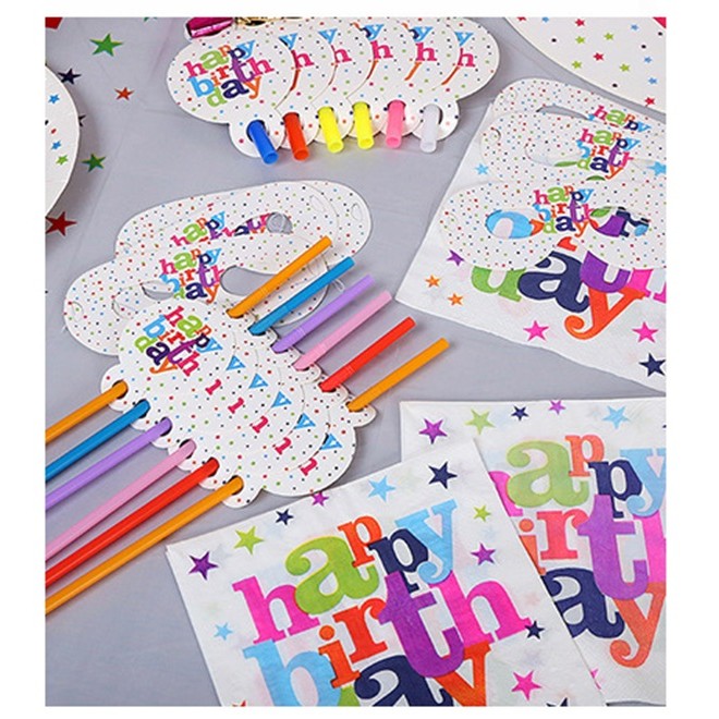 Set 6 Paie, Colectia Happy Birthday, 26 Cm, Din Carton/Plastic - vivimall.ro