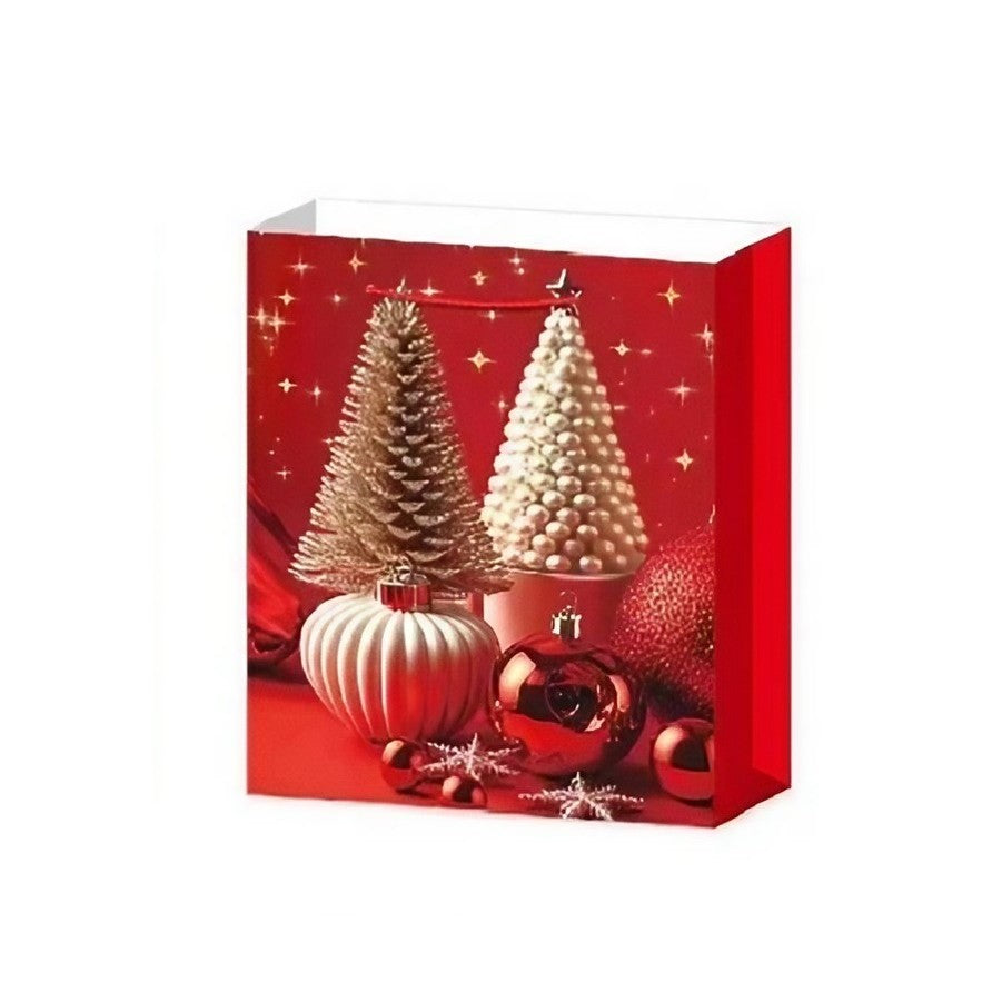 Set 6 Pungi Cadou, Vivimall, Imprimeu Tematica Brad de Craciun, Model Random, din Hartie, Impachetare Usoara a Cadourilor, 18.5x22.5x8.5 cm, Multicolor