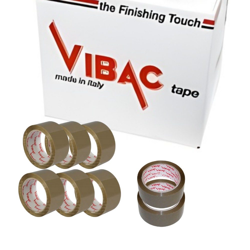 Set 6 Role Banda Adeziva Solvent Vibac pentru Ambalare Cutii si Sigilare Colete, Rezistenta, Aderenta Ridicata, 48 mm x 60 m, Maro