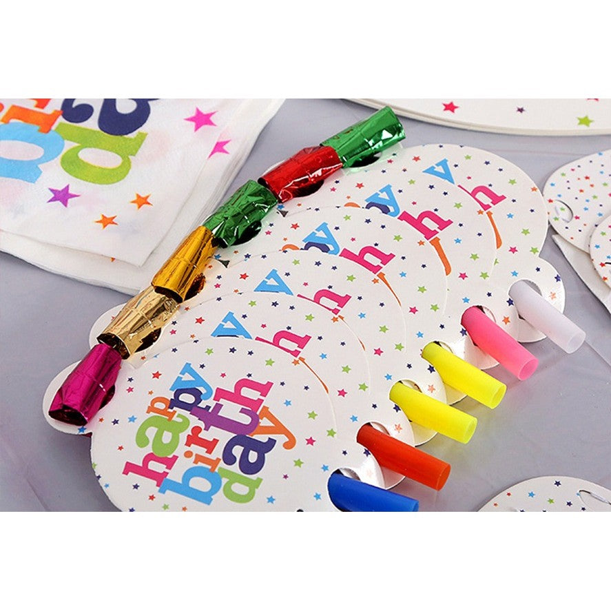 Set 6 Suflatori, Vivimall, Colectia Happy Birthday, 19 x 11 cm, din Carton/Plastic/Hartie, Multicolor - vivimall.ro