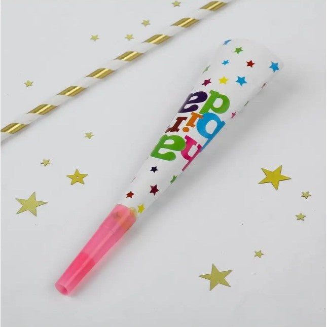 Set 6 Suflatori, Vivimall, Colectia Happy Birthday, 20 cm, din Carton, Multicolor - vivimall.ro