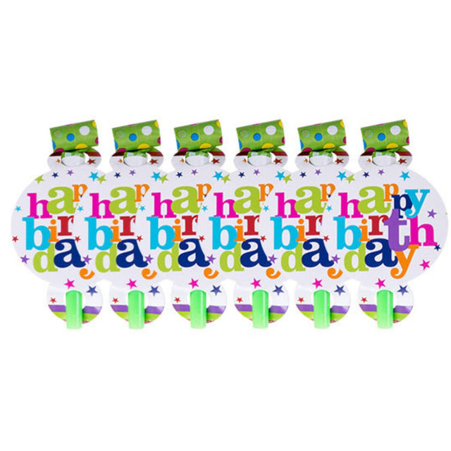 Set 6 Suflatori Happy Birthday, Vivimall, pentru Petrecere, Tematica Aniversare, 13x7.8 cm, Multicolor - vivimall.ro