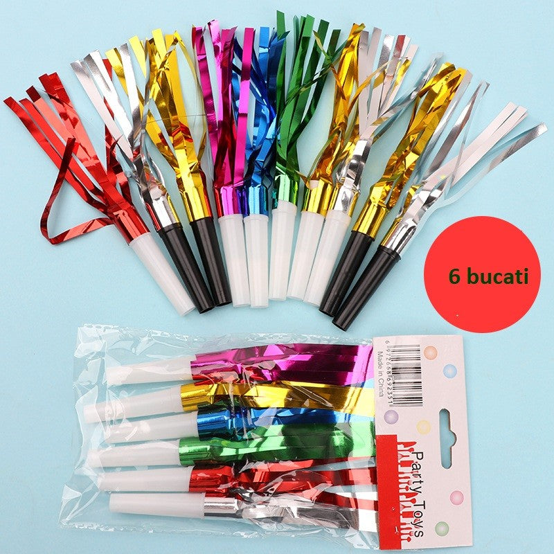 Set 6 Fluiere Party Cu Franjuri, Din Plastic,