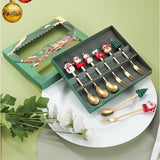 Set 6 Tacamuri, Flippy, Tema Craciun, 3 Linguri + 3 Furculite, cu Figurine, din Otel Inoxidabil, Cutie Cadou, 19 x 22 x 2.2 cm, Auriu - vivimall.ro