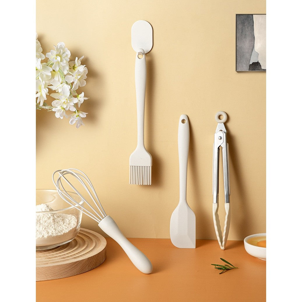Set 6 Ustensile De Bucatarie, Din Silicon+Inox, Termorezistente, Antiaderente, 23 X 13 X 3 Cm, Alb Ivory - vivimall.ro