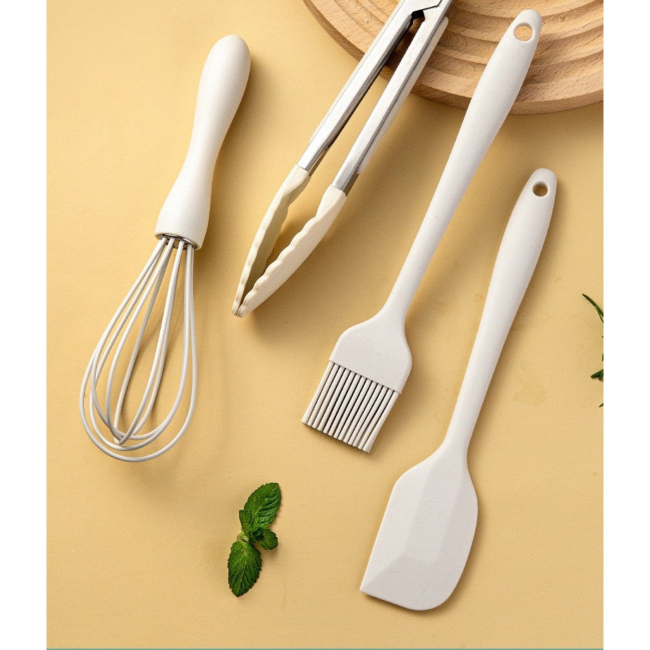 Set 6 Ustensile De Bucatarie, Din Silicon+Inox, Termorezistente, Antiaderente, 23 X 13 X 3 Cm, Alb Ivory - vivimall.ro