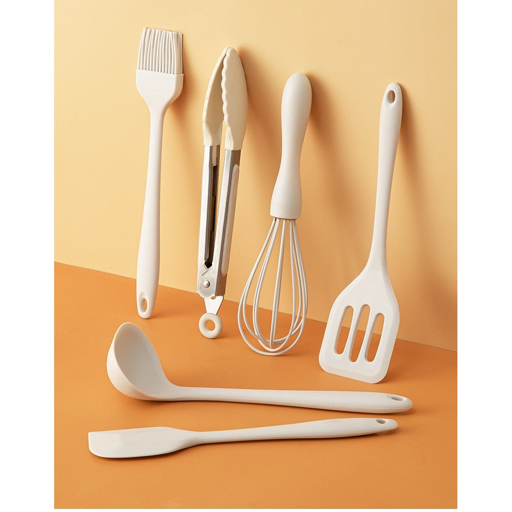 Set 6 Ustensile De Bucatarie, Din Silicon+Inox, Termorezistente, Antiaderente, 23 X 13 X 3 Cm, Alb Ivory - vivimall.ro