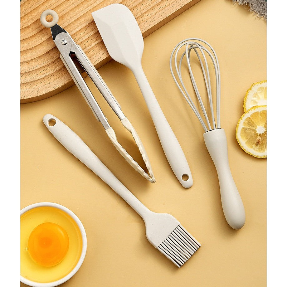 Set 6 Ustensile De Bucatarie, Din Silicon+Inox, Termorezistente, Antiaderente, 23 X 13 X 3 Cm, Alb Ivory - vivimall.ro