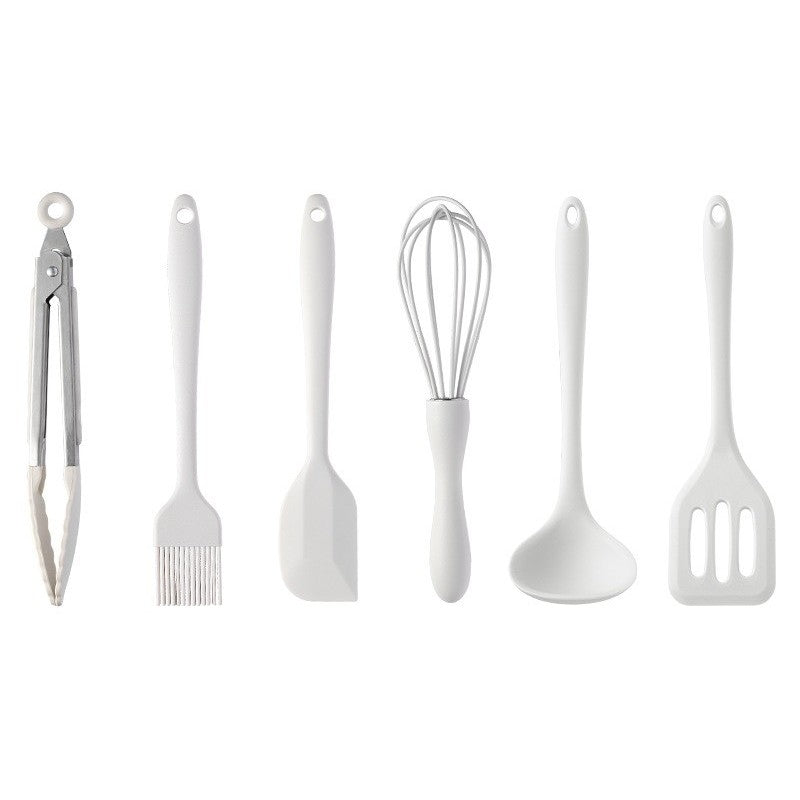Set 6 Ustensile De Bucatarie, Din Silicon+Inox, Termorezistente, Antiaderente, 23 X 13 X 3 Cm, Alb Ivory - vivimall.ro