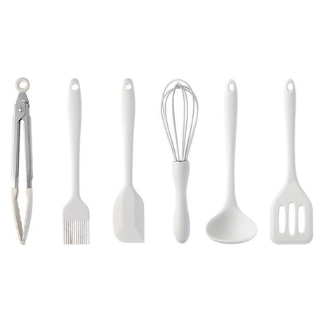 Set 6 Ustensile De Bucatarie, Din Silicon+Inox, Termorezistente, Antiaderente, 23 X 13 X 3 Cm, Alb Ivory - vivimall.ro