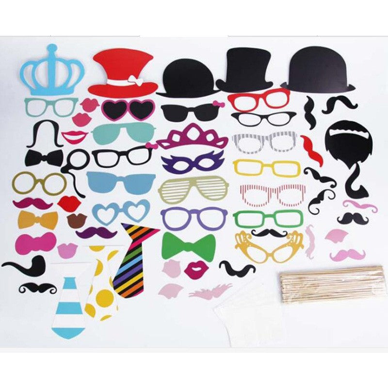 Set 60 De Accesorii Pentru Petrecere, Props Pentru Coltul De Poze, Ochelari, Palarii, Mustata, Cravata, Pentru Evenimente - vivimall.ro