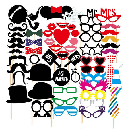 Set 60 De Accesorii Pentru Petrecere, Props Pentru Coltul De Poze, Ochelari, Palarii, Mustata, Cravata, Pentru Evenimente - vivimall.ro
