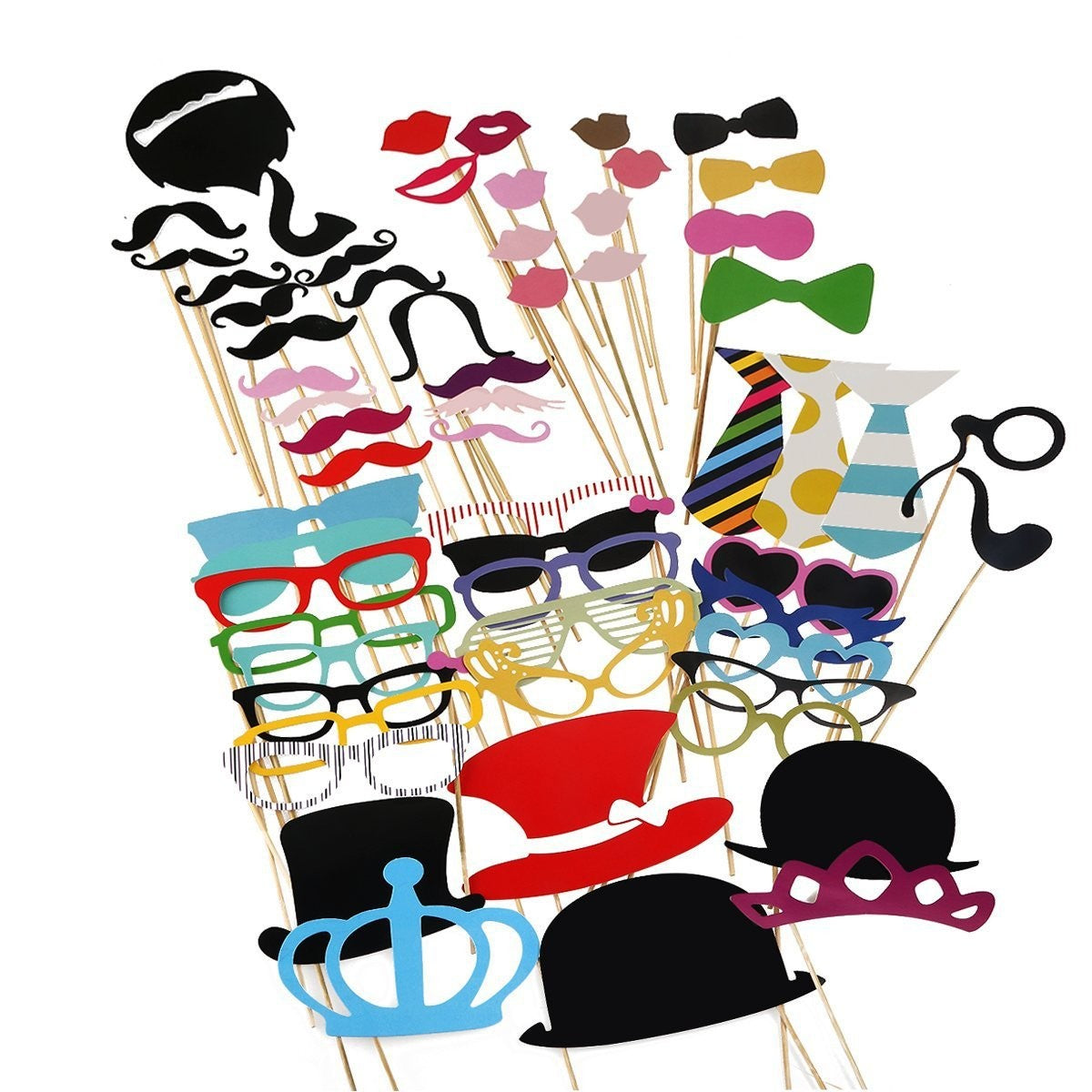 Set 60 De Accesorii Pentru Petrecere, Props Pentru Coltul De Poze, Ochelari, Palarii, Mustata, Cravata, Pentru Evenimente - vivimall.ro