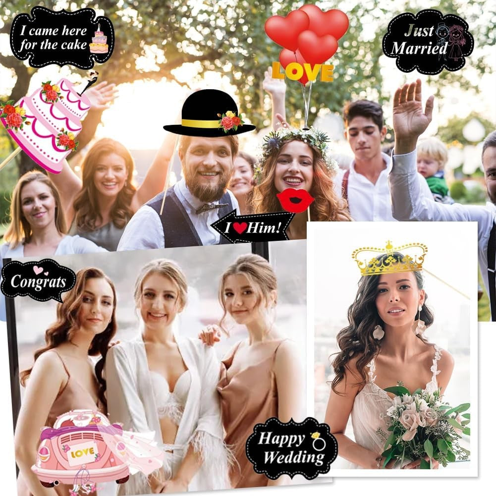 Set 60 De Accesorii Pentru Petrecere, Tematica Nunta, Props Pentru Coltul De Poze, Ochelari, Palarii, Mustata, Cravata, Pentru Evenimente - vivimall.ro