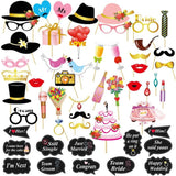 Set 60 de Accesorii pentru Petrecere, Vivimall, Tematica Nunta, Props pentru Coltul de Poze, Ochelari, Palarii, Mustata, Cravata, pentru Evenimente, Multicolor - vivimall.ro