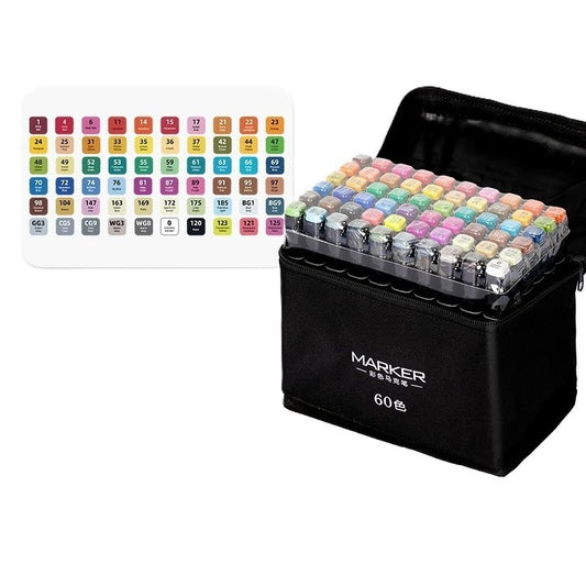 Set 60 Markere, Vivimall, pe Baza de Ulei, Dublu Capat, Subtire 1mm si Gros 6 mm, Geanta Depozitare, 15 cm, Multicolor - vivimall.ro