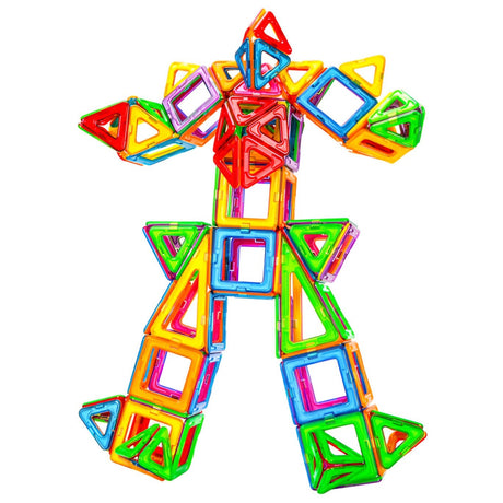 Set 60 Piese Magnetice de Constructie, Vivimall, Piese Mari, Magnetic Blocks, Forme Geometrice, 3 Ani, ABS, Magnet, 22 x 17.2 x 8.5 cm, Multicolor - vivimall.ro