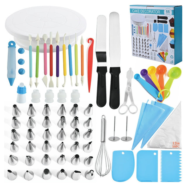 Set 66 Piese Ustensile Pentru Ornare Prajituri, Din Plastic Si Otel Inoxidabil, Multicolor - vivimall.ro