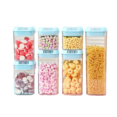 Set 7 Cutii De Depozitare Alimente, 2 X 500Ml, 2 X 800Ml, 2 X 1200Ml, 1 X 1900 Ml, Capac Albastru, Din Pp+Pet, Inchidere Ermetica, Transparent - vivimall.ro