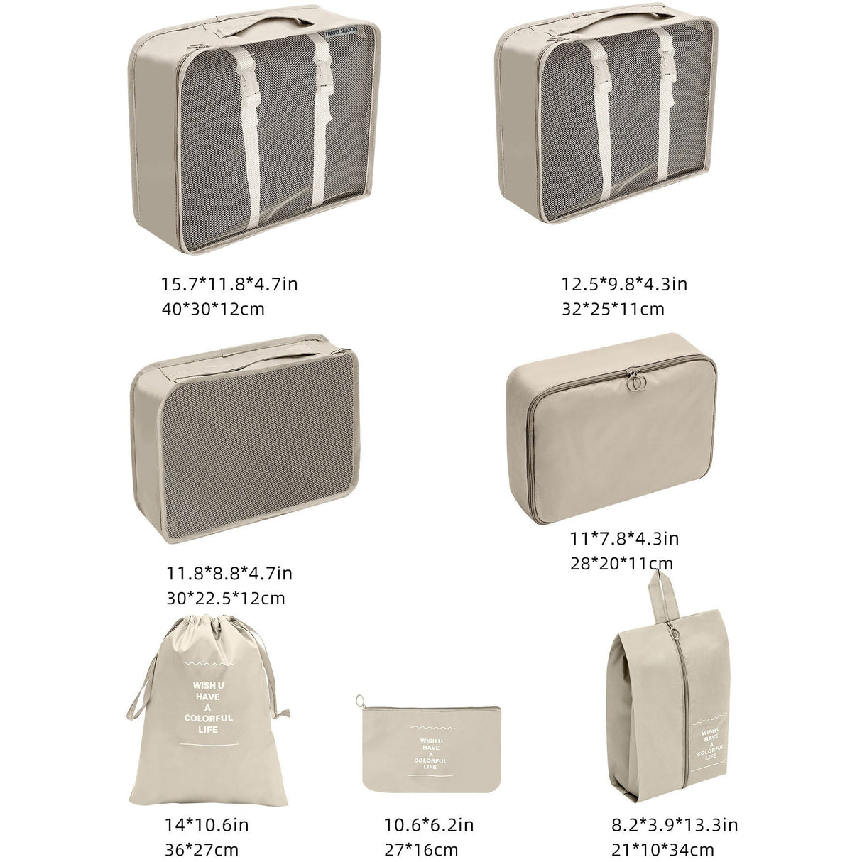 Set 7 Genti De Calatorie, Pentru Depozitare, Compresibile, 7 Dimensiuni, Impermeabile, Design Cu Plasa, Pliabile, Manere Robuste, Fermoar Dublu