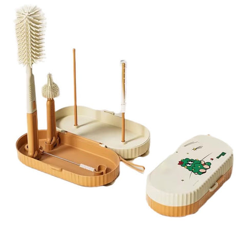 Set 7 Piese de Spalat/Uscat Biberoane, Flippy, Portabil, Peri de Silicon, pentru Tetine, Suzete, Biberoane, Paie, Cutie Inclusa, 20 x 9.5 cm, Portocaliu