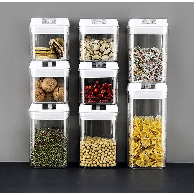 Set 7 Recipiente Din Plastic, Pentru Alimente/Obiecte, Inchidere Ermetica, 2 X 0.5L, 2 X 0.8L, 2 X 1.2L, 1 X 1.9 L, Capac Alb, Transparent - vivimall.ro