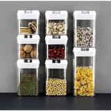 Set 7 Recipiente Din Plastic, Pentru Alimente/Obiecte, Inchidere Ermetica, 2 X 0.5L, 2 X 0.8L, 2 X 1.2L, 1 X 1.9 L, Capac Alb, Transparent - vivimall.ro
