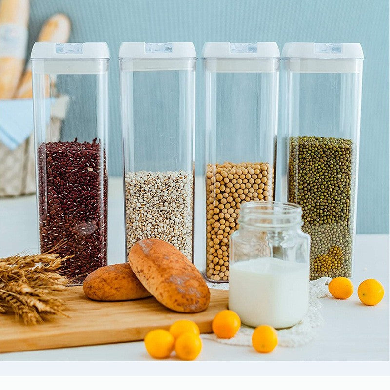 Set 7 Recipiente Din Plastic, Pentru Alimente/Obiecte, Inchidere Ermetica, 2 X 0.5L, 2 X 0.8L, 2 X 1.2L, 1 X 1.9 L, Capac Alb, Transparent - vivimall.ro
