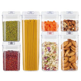 Set 7 Recipiente Din Plastic, Pentru Alimente/Obiecte, Inchidere Ermetica, 2 X 0.5L, 2 X 0.8L, 2 X 1.2L, 1 X 1.9 L, Capac Alb, Transparent - vivimall.ro