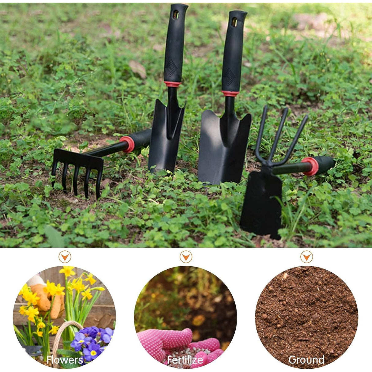 Set 7 Unelte De Gradina Pentru Plantare Prelucrare Sol Si Ingrijire Plante, Material Pvc Si Cardboard, 31.5 X 8 Cm, Negru - vivimall.ro