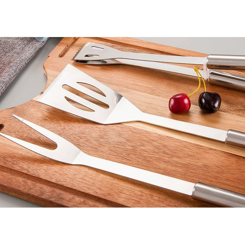 Set 7 Ustensile Pentru Gratar, Din Otel Inoxidabil, Geanta Oxford, Argintiu - vivimall.ro