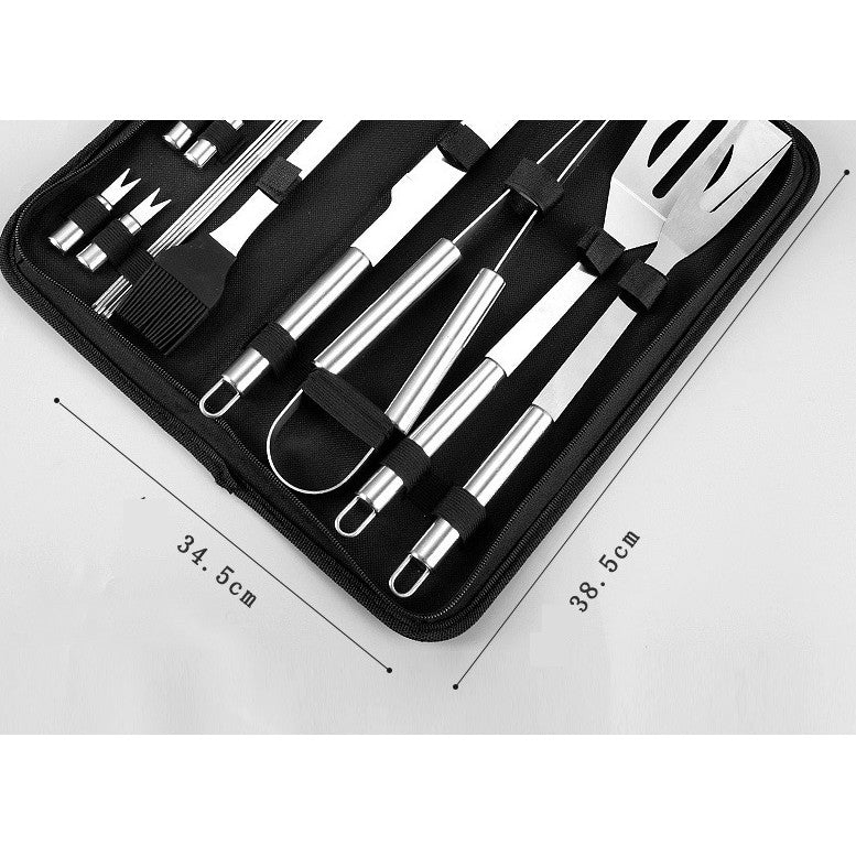 Set 7 Ustensile Pentru Gratar, Din Otel Inoxidabil, Geanta Oxford, Argintiu - vivimall.ro