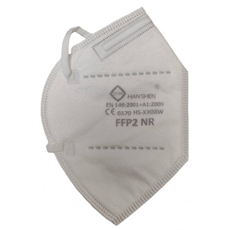 Mască FFP2 Flippy KN95 albă, detaliu lamelă metalică ajustabilă și elastic poliester-spandex