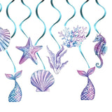 Set 8 Decoratiuni pentru Petrecere Sirena, Vivimall, Colectia Mermaid, Panglici Incluse, Multicolor - vivimall.ro