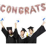 Set 8 Baloane din Folie Metalizata, Flippy, Model Scris Congrats, Litere de 40 cm, Tema Absolvire, Baloane Party, Ambalaj Individual, Pai Inclus, Umflare cu Aer sau Heliu, Roz