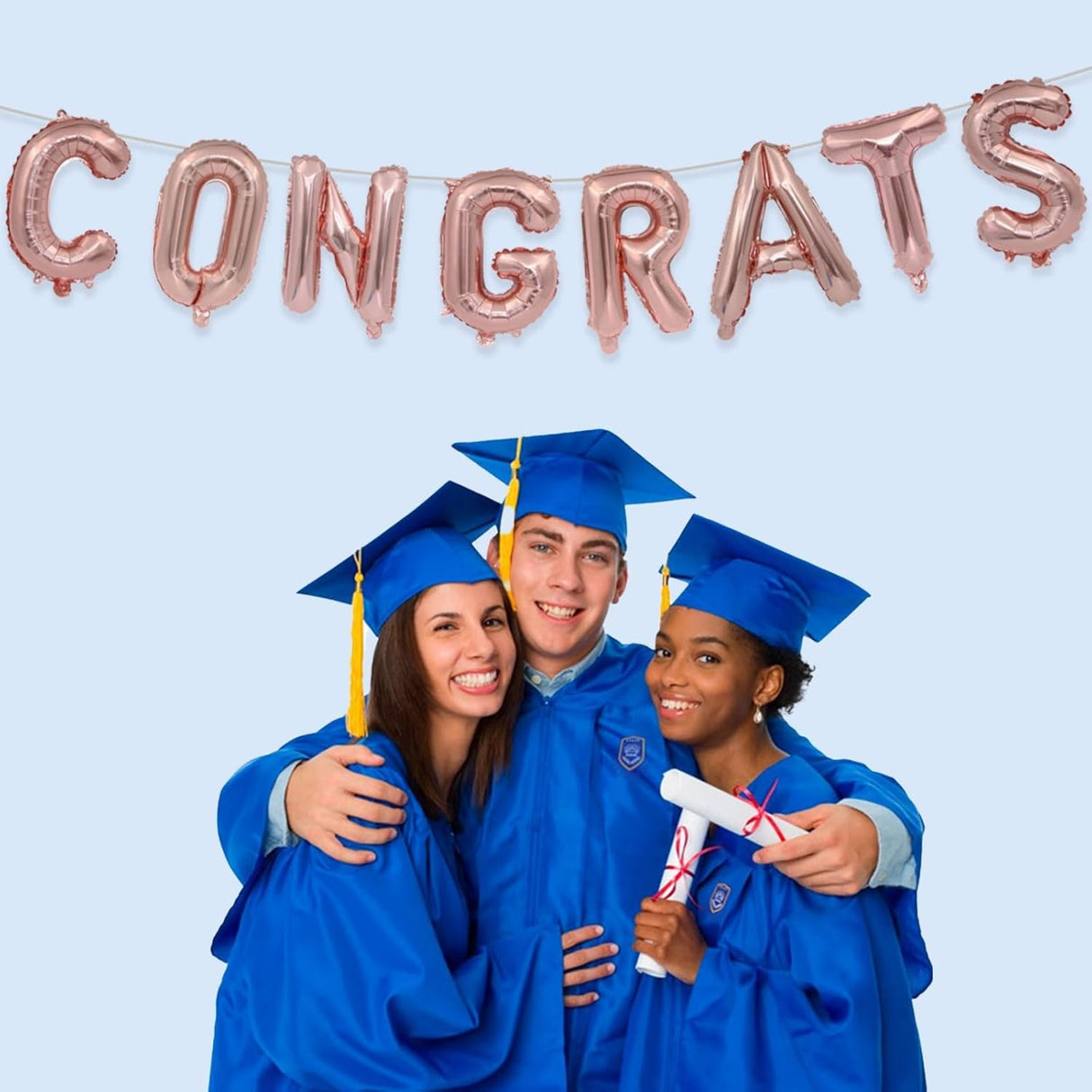 Set 8 Baloane din Folie Metalizata, Flippy, Model Scris Congrats, Litere de 40 cm, Tema Absolvire, Baloane Party, Ambalaj Individual, Pai Inclus, Umflare cu Aer sau Heliu, Roz