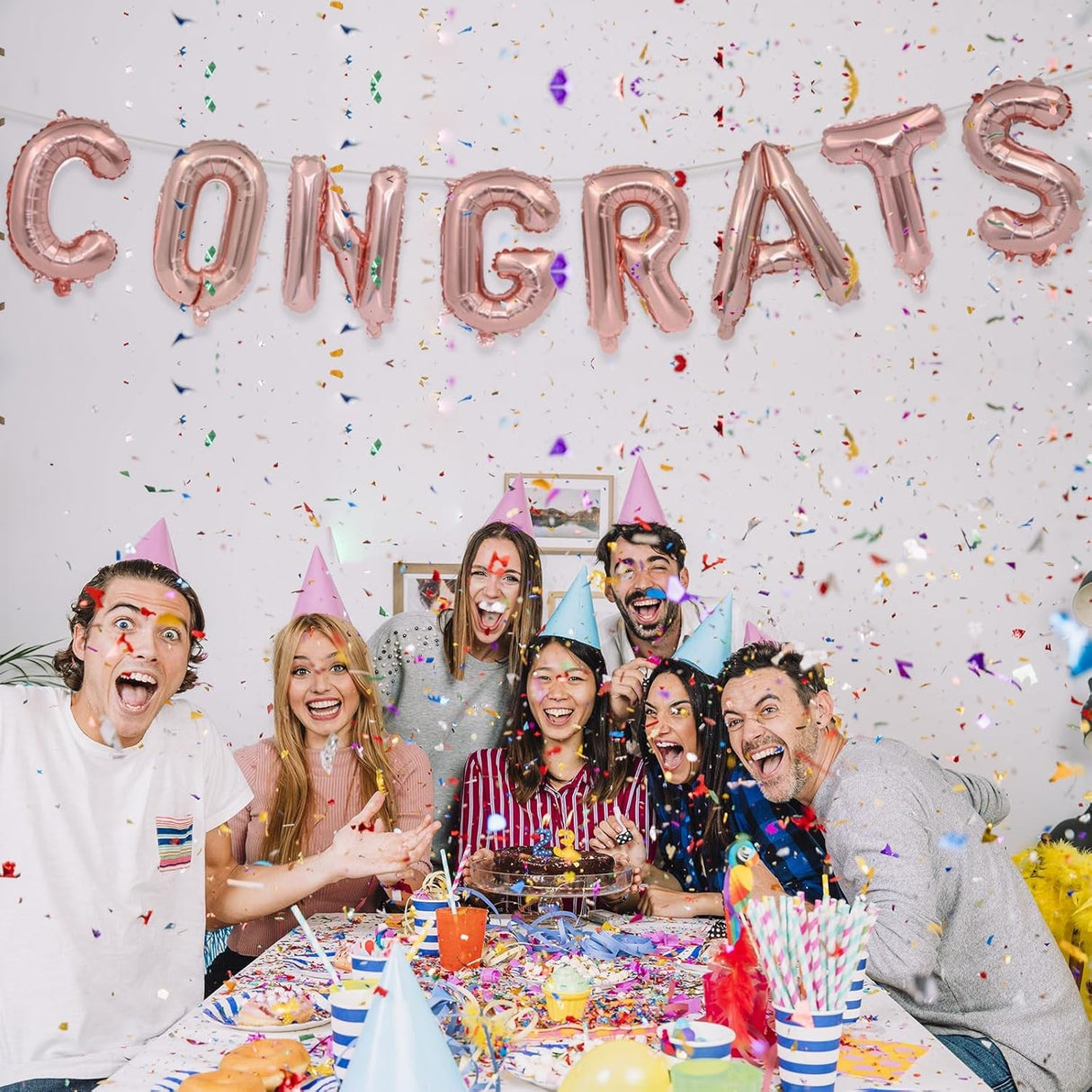 Set 8 Baloane din Folie Metalizata, Flippy, Model Scris Congrats, Litere de 40 cm, Tema Absolvire, Baloane Party, Ambalaj Individual, Pai Inclus, Umflare cu Aer sau Heliu, Roz