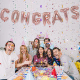 Set 8 Baloane din Folie Metalizata, Flippy, Model Scris Congrats, Litere de 40 cm, Tema Absolvire, Baloane Party, Ambalaj Individual, Pai Inclus, Umflare cu Aer sau Heliu, Roz