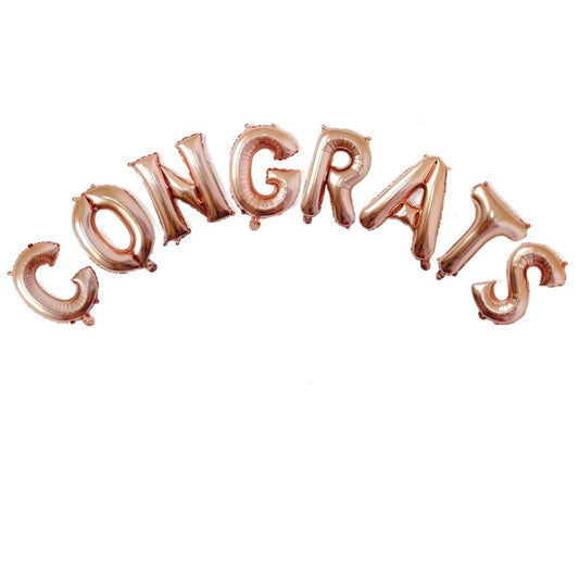 Set 8 Baloane din Folie Metalizata, Flippy, Model Scris Congrats, Litere de 40 cm, Tema Absolvire, Baloane Party, Ambalaj Individual, Pai Inclus, Umflare cu Aer sau Heliu, Roz