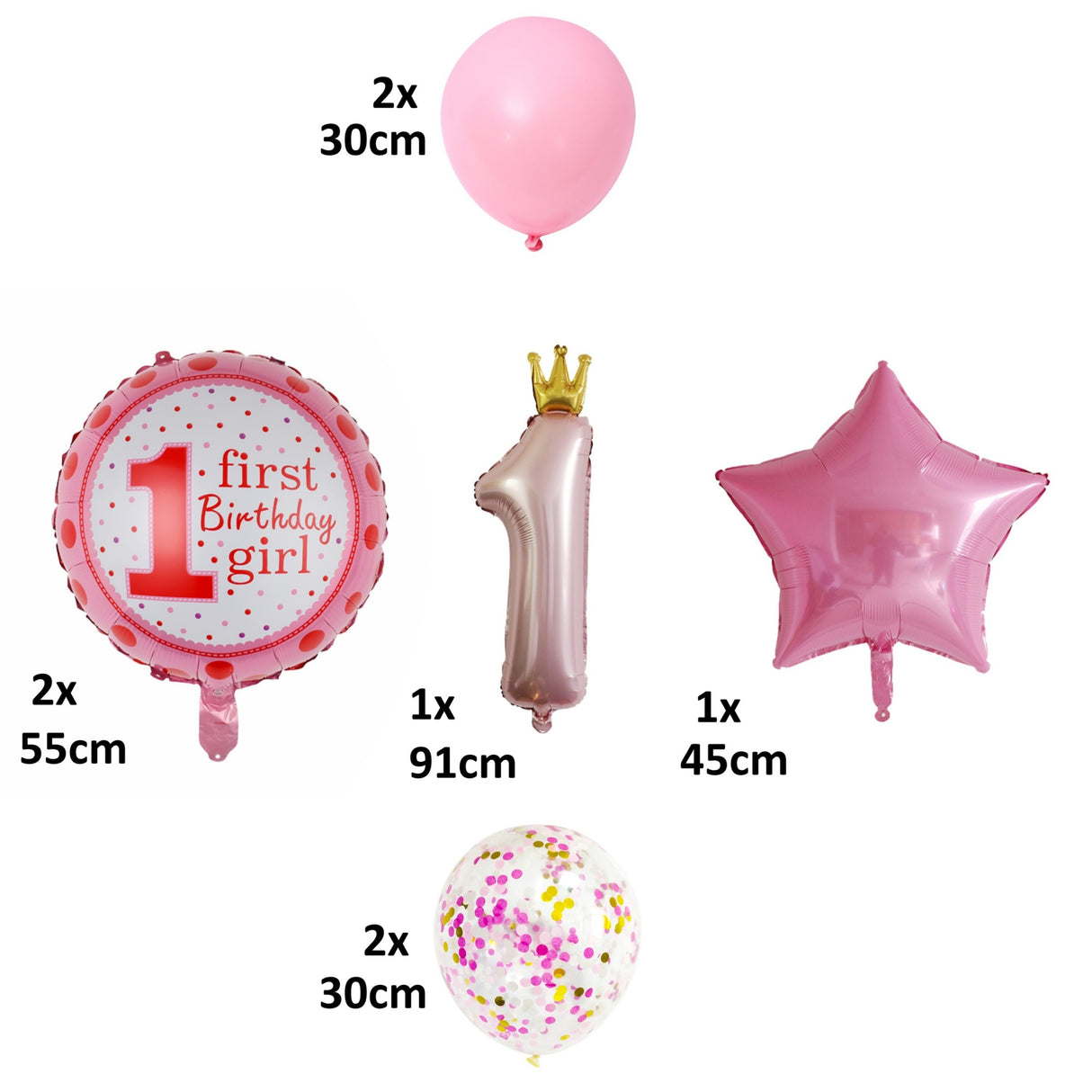 Set 8 Baloane Din Folie Metalizatäƒ Si Din Latex, Figurine Cifra 1 Printesa 91Cm, Stea 45 Cm Si Cerc 55 Cm, Baloane Latex 30 Cm, Tema Prima Aniversare, Ambalaj Individual, Pai Inclus, Umflare Cu Aer Sau Heliu - vivimall.ro