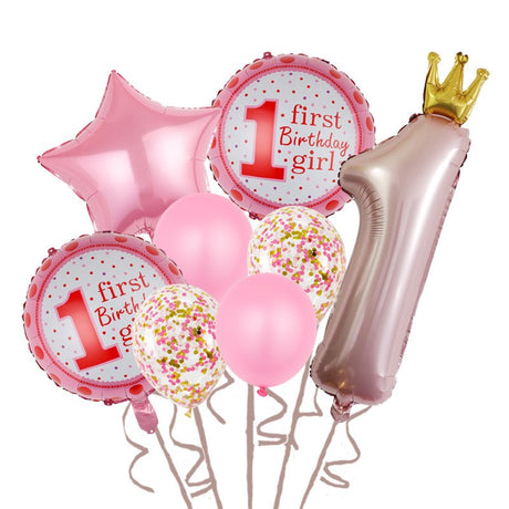Set 8 Baloane Din Folie Metalizatäƒ Si Din Latex, Figurine Cifra 1 Printesa 91Cm, Stea 45 Cm Si Cerc 55 Cm, Baloane Latex 30 Cm, Tema Prima Aniversare, Ambalaj Individual, Pai Inclus, Umflare Cu Aer Sau Heliu - vivimall.ro