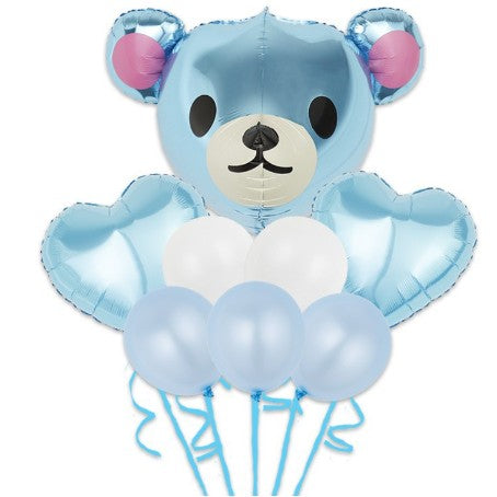 Set Baloane Aniversare, Set Din 8 Bucati, 1 Bucata Urs Mare, 2 Inimi Folie, 5 Simple Din Latex Baby Boy, 60 Cm - vivimall.ro
