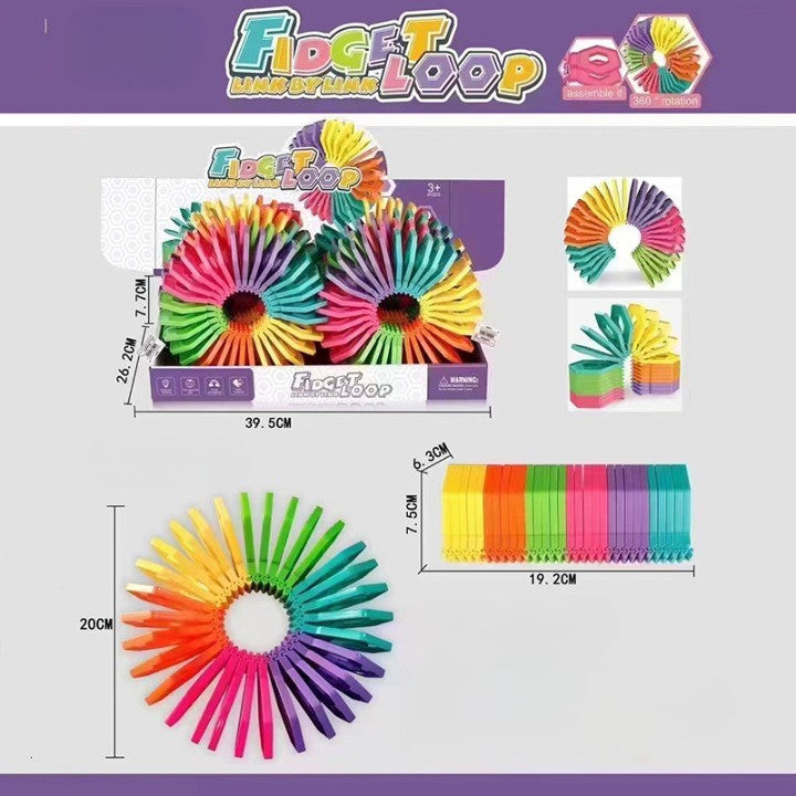 Puzzle Pentru Copii, Fidget Loop, Functie Stivuire, Bucle, Decompresie, Curcubeu, 20 Cm - vivimall.ro
