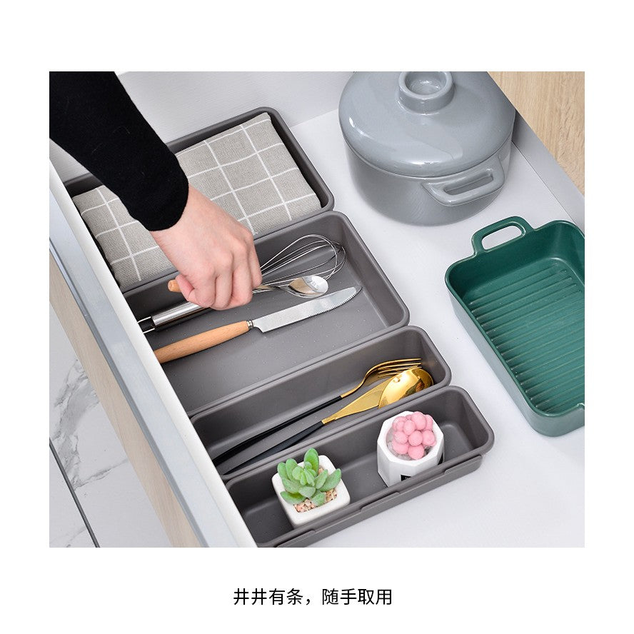 Set 8 cutii depozitare, pentru sertar, cosmetice, ustensile bucatarie, textile, plastic, gri, Vivimall, 23.5 x 16 cm - vivimall.ro