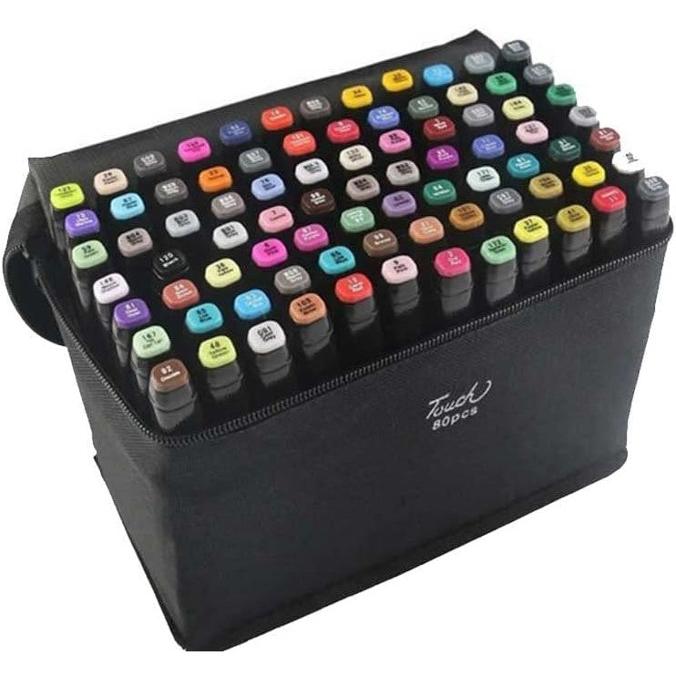 Set 80 Markere Duble, Pe Baza De Alcool, Geanta Impermeabila Inclusa, Culori Numerotate