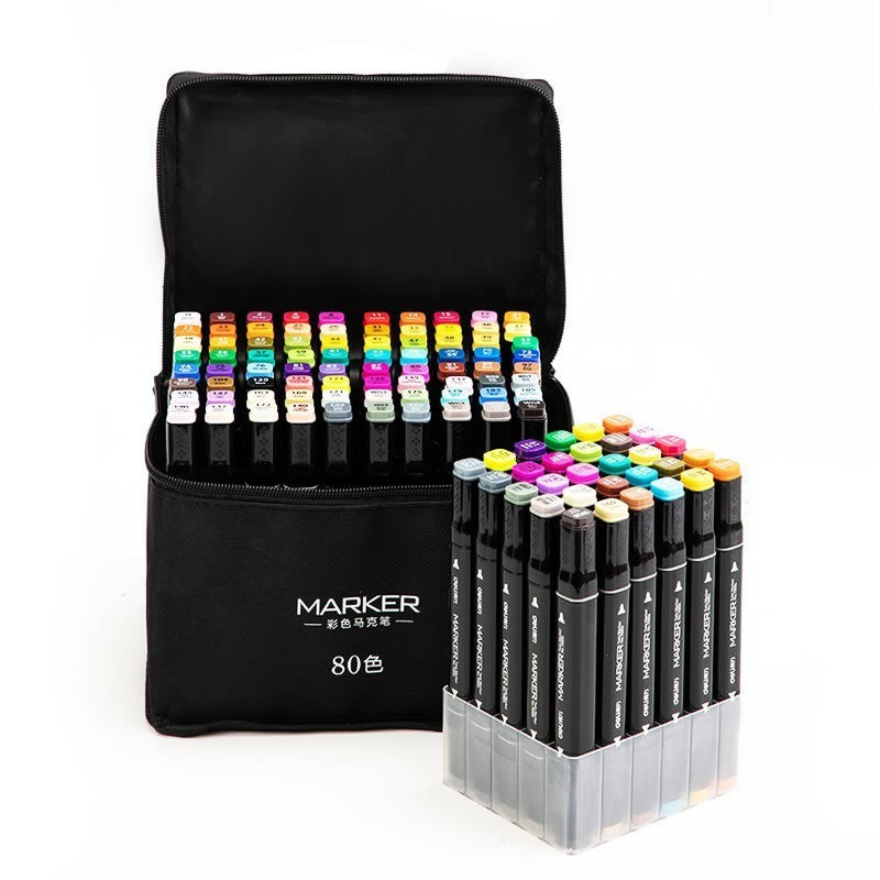 Set 80 Markere, Flippy, pe Baza de Ulei, Dublu Capat, Subtire 1mm si Gros 6 mm, Geanta Depozitare, 15 cm, Multicolor - vivimall.ro