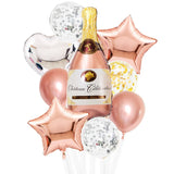 Set 9 Baloane din Folie Metalizată si din Latex, Flippy, Model Sticla de Sampanie, Baloane Party, Bat si Adeziv Incluse, Umflare cu Aer sau Heliu, Roz Alb